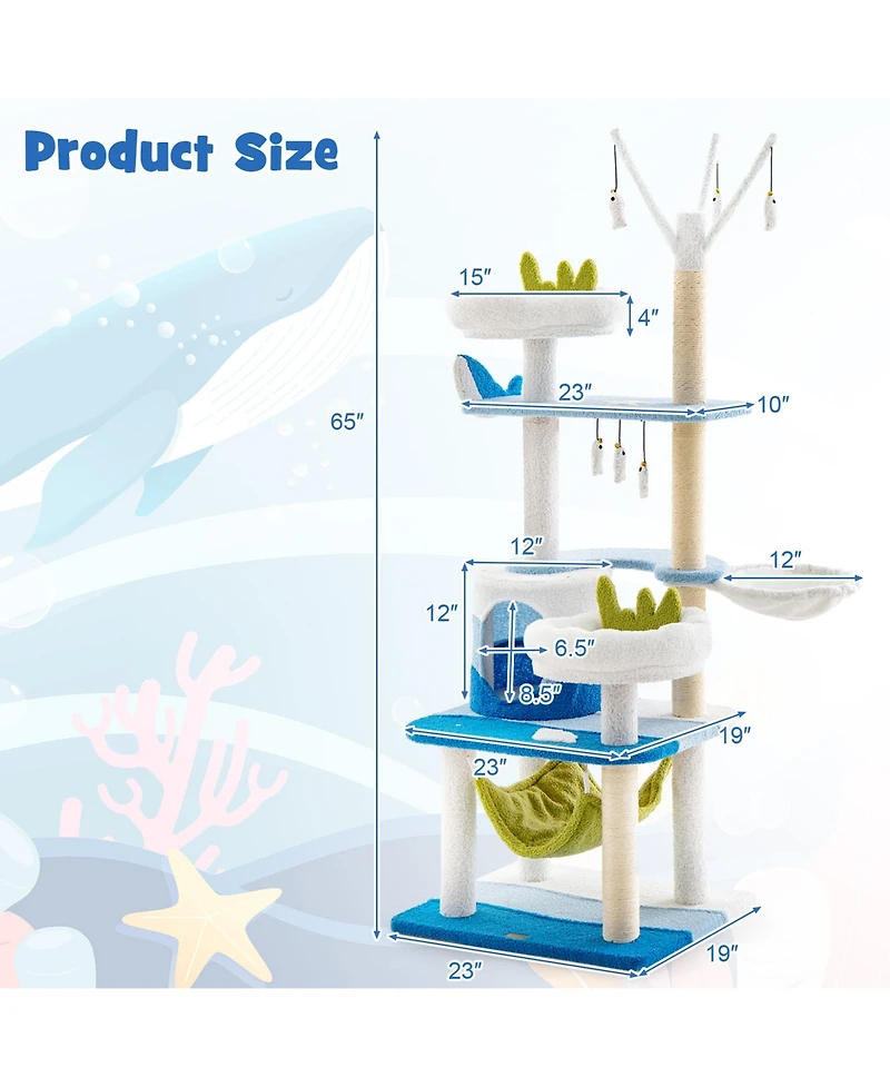 Cozito Cat Tower Multi-Level Ocean Wave with Sisal Scratch Posts