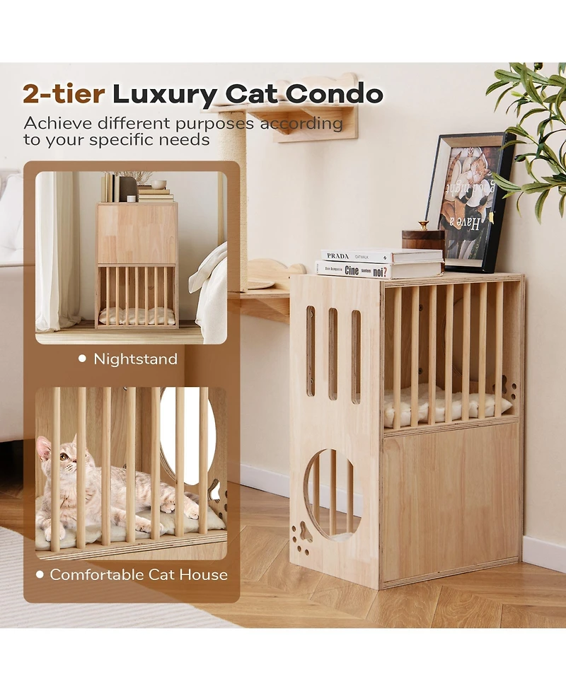 Cozito Cat Condo 2-Tier Wooden Indoor with Removable Cushions