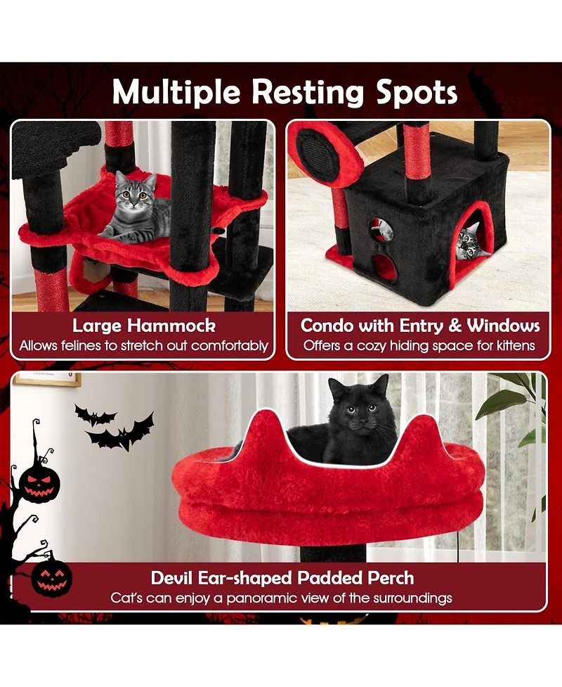 Cozito Cat Tree Gothic with Plush Perch and Spider Dangling Toy