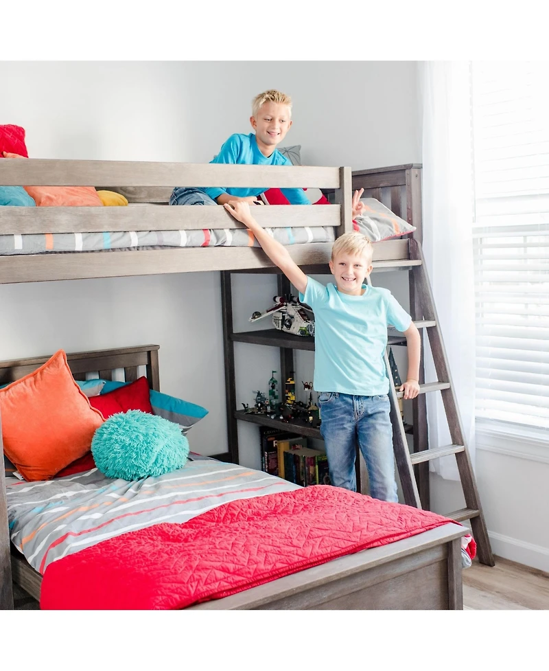 Max & Lily Solid Wood L-Shaped Twin over Bunk Bed with Bookcase for Kids