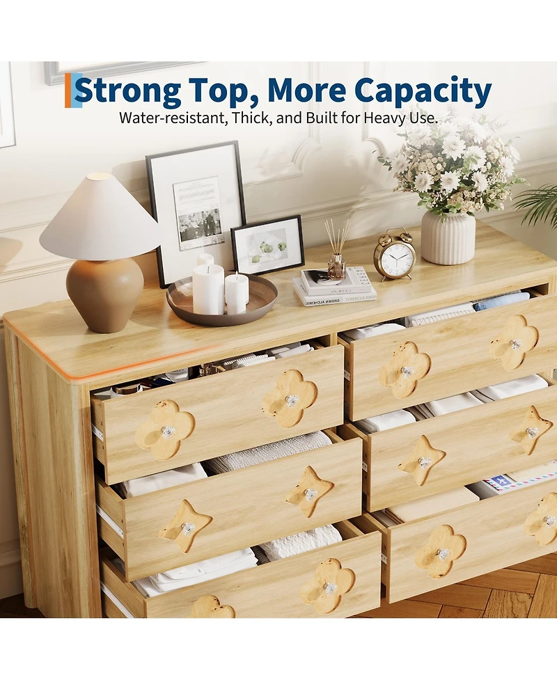 gaomon 47.2" Wide 6 Drawer Wood Dresser with Crystal Knobs, Bedroom Storage Chest Tv Stand Organizer