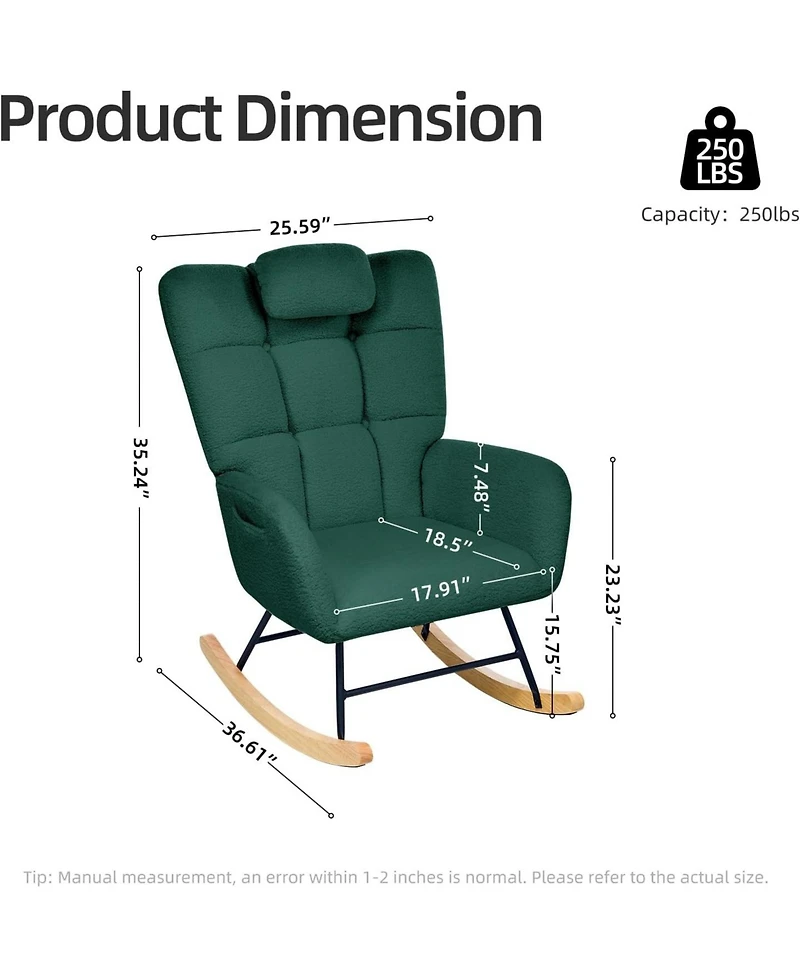 gaomon Nursery Rocking Chair, Teddy Upholstered Glider Rocking Chair with High Backrest, Armchair Reading Chair for Adults, Nursery.