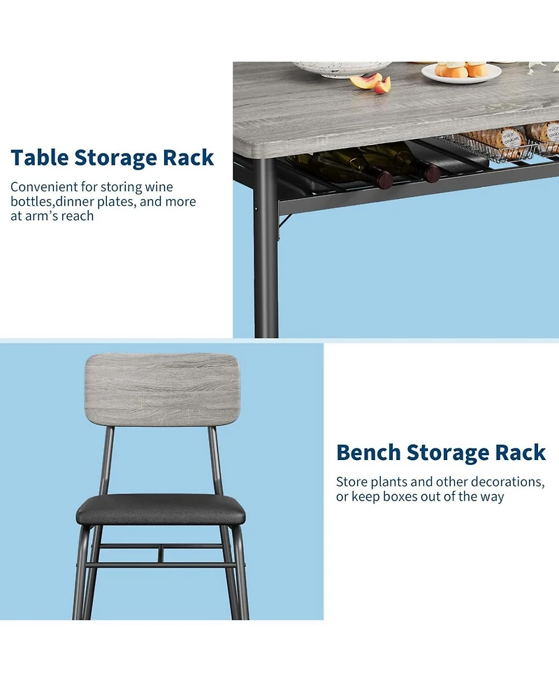 gaomon Dining Table Set for 4 with Storage Rack, 5-Piece Kitchen Table and Upholstered Chairs of 4, Wood Tabletop and Heavy-Duty Metel Frame