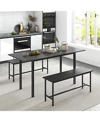 Gouun 3-Piece Extendable Dining Table Set with 2 Benches, Seats 4 to 6