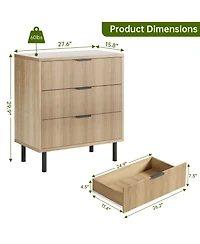 gaomon 3 Drawer Fluted Dresser for Bedroom, Modern Wide Chest of Drawers with Metal Legs