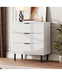 gaomon 3 Drawer Fluted Dresser for Bedroom, Modern Wide Chest of Drawers with Metal Legs