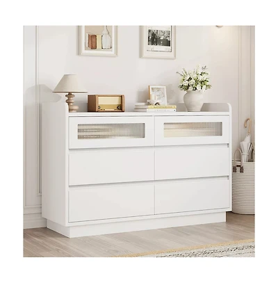 gaomon 6 Drawer Dresser with Led Lights, Wide Modern Wood Storage Chest for Bedroom Living Room