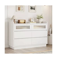 gaomon 6 Drawer Dresser with Led Lights, Wide Modern Wood Storage Chest for Bedroom Living Room