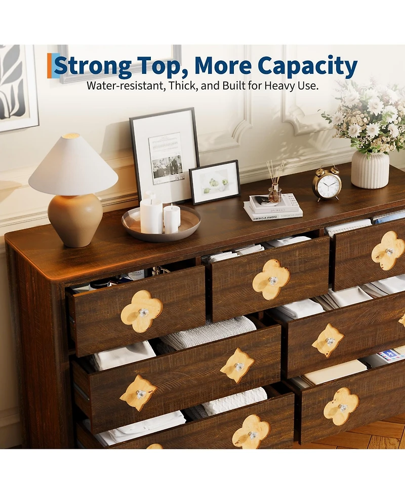 gaomon 54" Wide 7 Drawer Wood Dresser with Decorative Fronts and Crystal Knobs, Storage Tv Stand Organizer