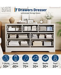 gaomon 54" Wide 7 Drawer Wood Dresser with Decorative Fronts and Crystal Knobs, Storage Tv Stand Organizer