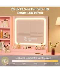 Homfan Led Lighted Vanity Desk Set with Power Outlet and Usb