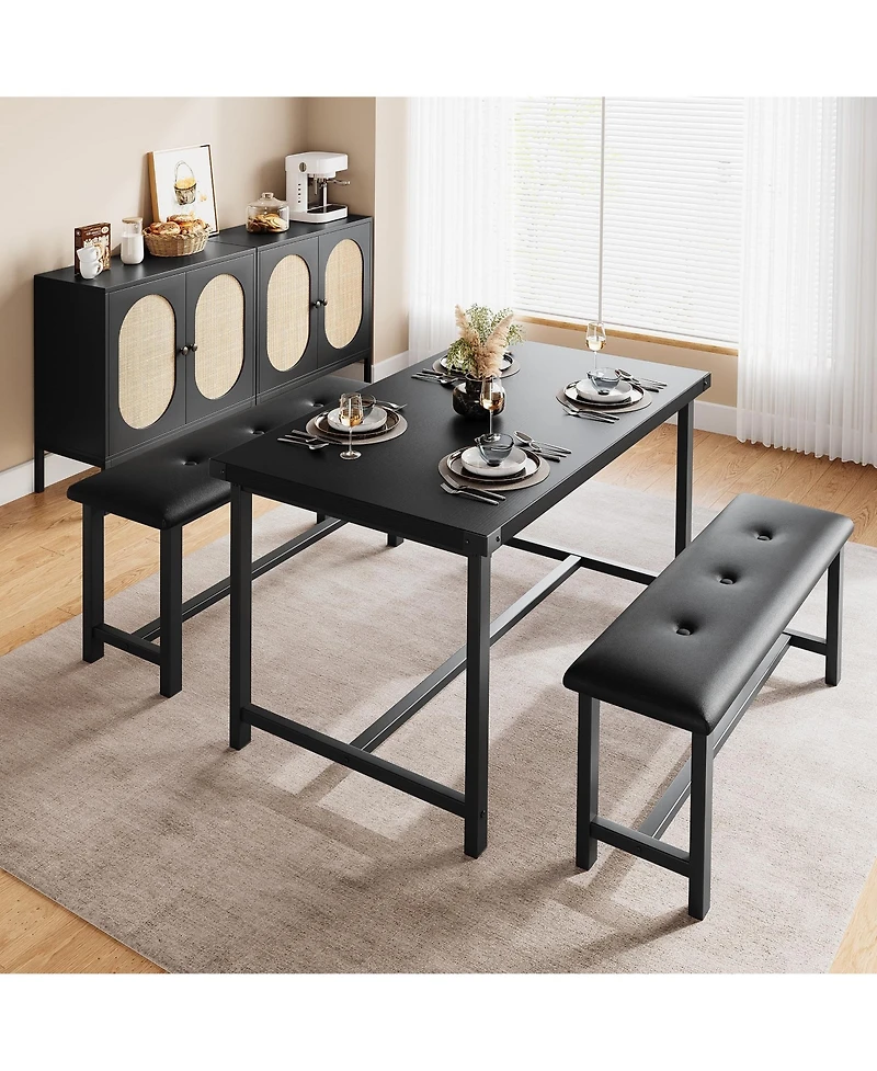 gaomon 3-Piece 4-Person Industrial Dining Set with 2 Benches