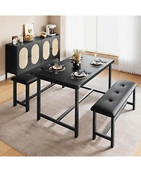 gaomon 3-Piece 4-Person Industrial Dining Set with 2 Benches