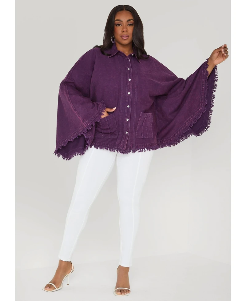 Ashley Stewart Women's Bell Sleeved Denim Poncho