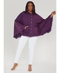 Ashley Stewart Women's Bell Sleeved Denim Poncho