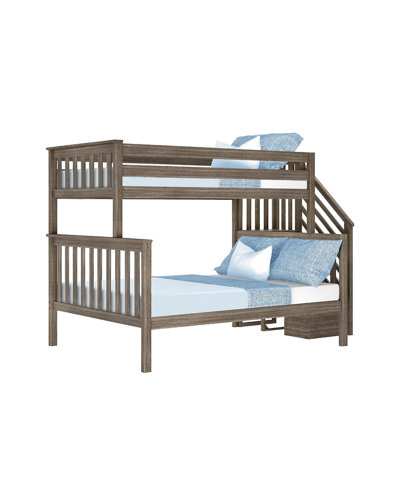 Max & Lily Solid Wood Twin over Full with Staircase for Kids