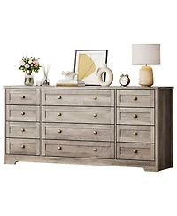 gaomon 12 Drawer Wood Dresser with Wide Top for 65" Tv, Modern Farmhouse Storage Cabinet for Bedroom
