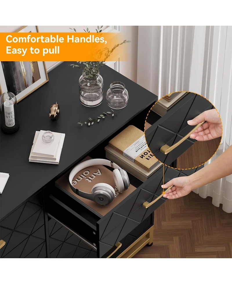 gaomon 8 Drawer Wooden Dresser for Bedroom and Closet, Modern Storage Chest with Gold Handles