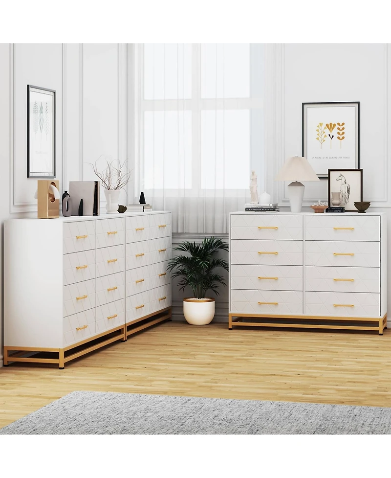 gaomon 8 Drawer Wooden Dresser for Bedroom and Closet, Modern Storage Chest with Gold Handles