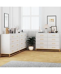 gaomon 8 Drawer Wooden Dresser for Bedroom and Closet, Modern Storage Chest with Gold Handles