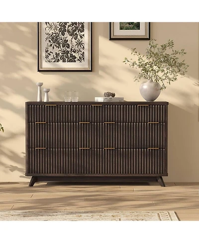 gaomon Fluted 7 Drawer Dresser with Curved Profile and Metal Handles, Mid-Century Wood Storage Chest