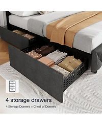 homfan Upholstered Platform Bed Frame with 4 Storage Drawers and Adjustable Diamond-Tufted Headboard