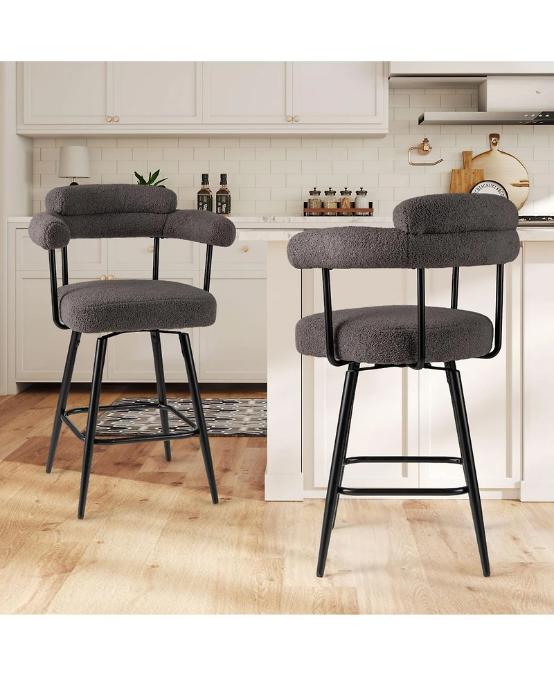 Slickblue Counter Height Swivel Bar Stools Set of 2 with Curved Backrest and Arms for Kitchen Island