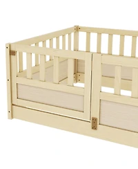 flynama Montessori Wooden Floor Bed With High Barrier And Door Wood For Kids Bedroom