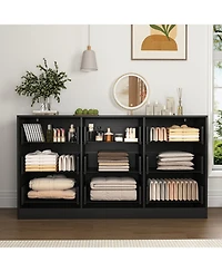 Rainsken 63" Wide Modern Fluted Dresser,with 9 Drawers, with Smooth Slides and Gold Handles, for Bedroom Living Room