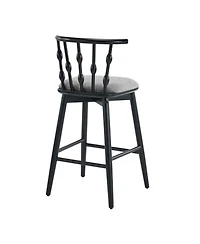 Rainsken Set of 2 Wooden Fabric Upholstered Counter Height Bar Stools with Hourglass Backrest and Footrest