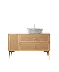 Sillysis 36 Inch Modern Bathroom Vanity with Ceramic Basin, Sintered Stone Countertop, 2 Drawers and 1 Door