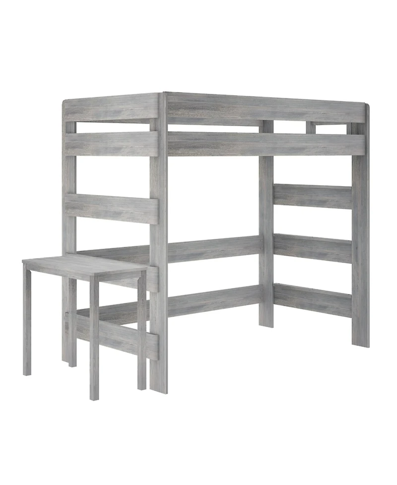 Max and Lily Solid Wood Loft Bed with Desk, Modern Farmhouse High Twin For Kids