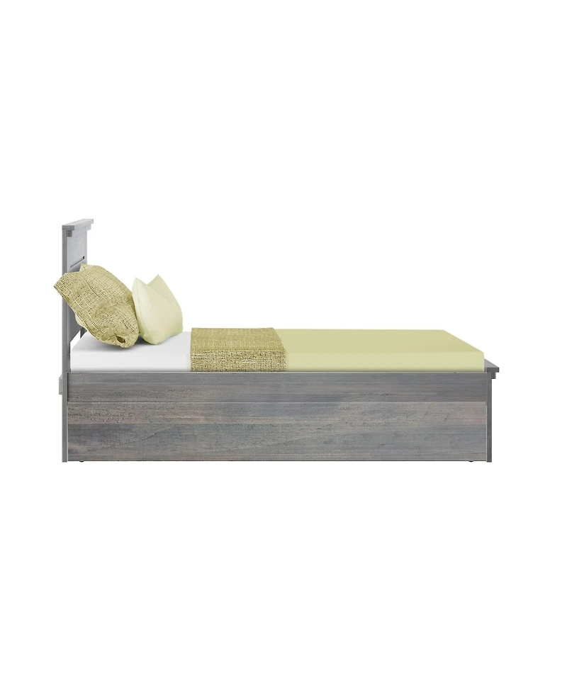 Max and Lily Twin Bed Frame with Plank Headboard Trundle, Solid Wood Platform Bed, Driftwood