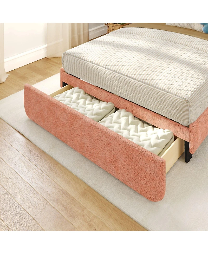 Max & Lily Upholstered Bed with Arch Headboard (Full), 1 Drawer End Storage
