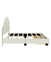 Max & Lily Upholstered Bed with Arch Headboard (Full), 1 Drawer End Storage, Cream