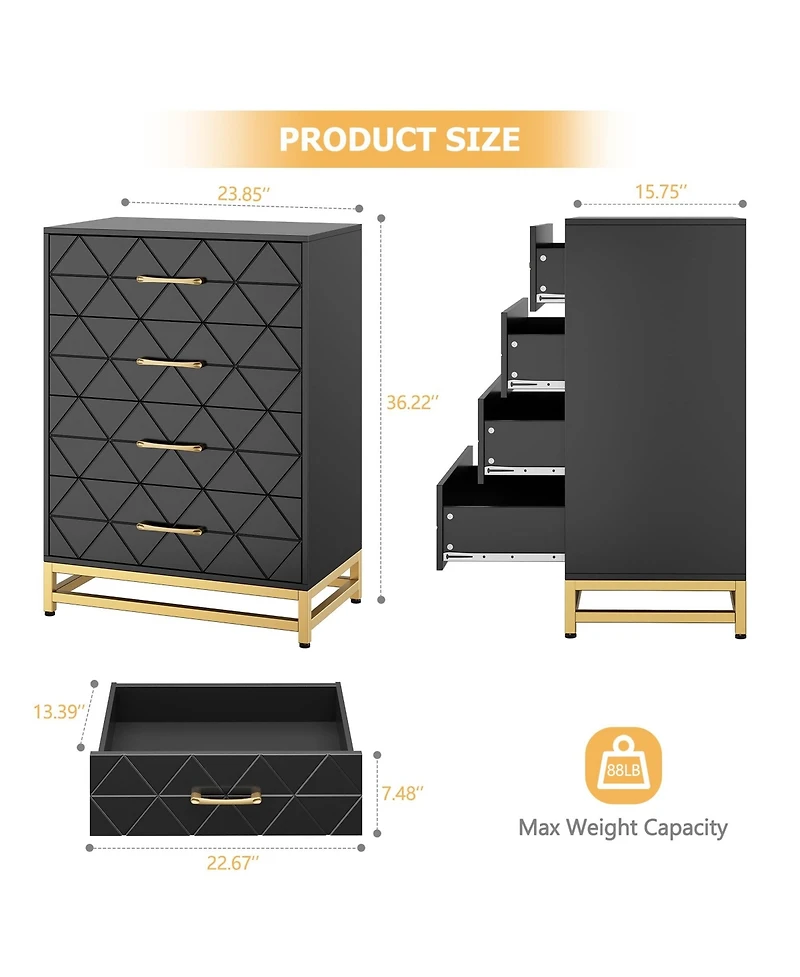 gaomon 4 Drawer Wood Dresser, Modern Storage Chest for Bedroom, Living Room, Hallway or Nursery