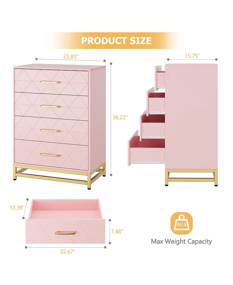 gaomon 4 Drawer Wood Dresser, Modern Storage Chest for Bedroom, Living Room, Hallway or Nursery