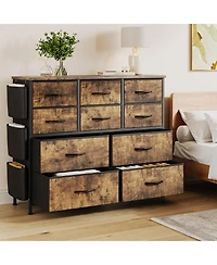 gaomon Fabric 10 Drawer Dresser with Metal Frame, Storage Organizer with Side Pockets and Hooks