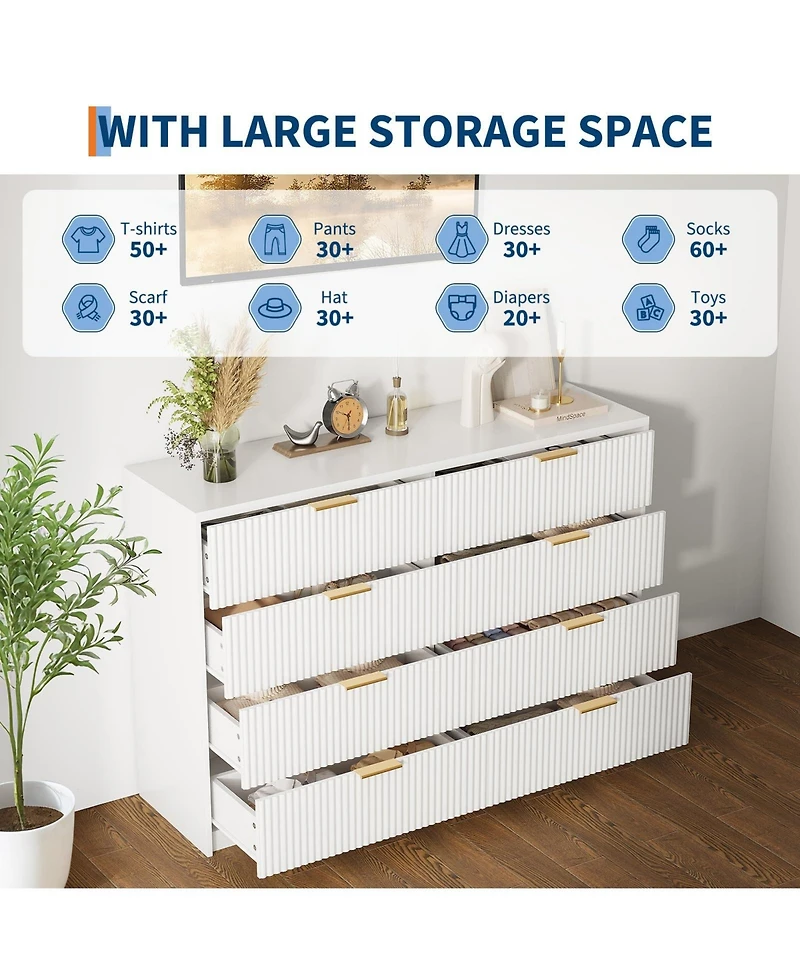 gaomon 8 Drawer Fluted Dresser with Metal Handles, 55" Wide Modern Wood Chest for Bedroom Living Room Entryway