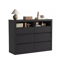 gaomon 6 Drawer Modern Wooden Dresser with 2 Open Shelves, 47" Wide Handleless Storage Chest for Bedroom