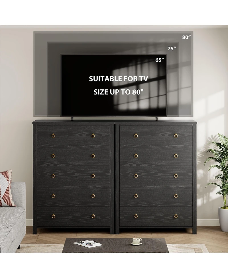 gaomon 5 Drawer Modern Dresser, 45" Tall Wooden Storage Cabinet and Tv Stand for Bedroom Nursery Entryway