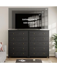 gaomon 5 Drawer Modern Dresser, 45" Tall Wooden Storage Cabinet and Tv Stand for Bedroom Nursery Entryway