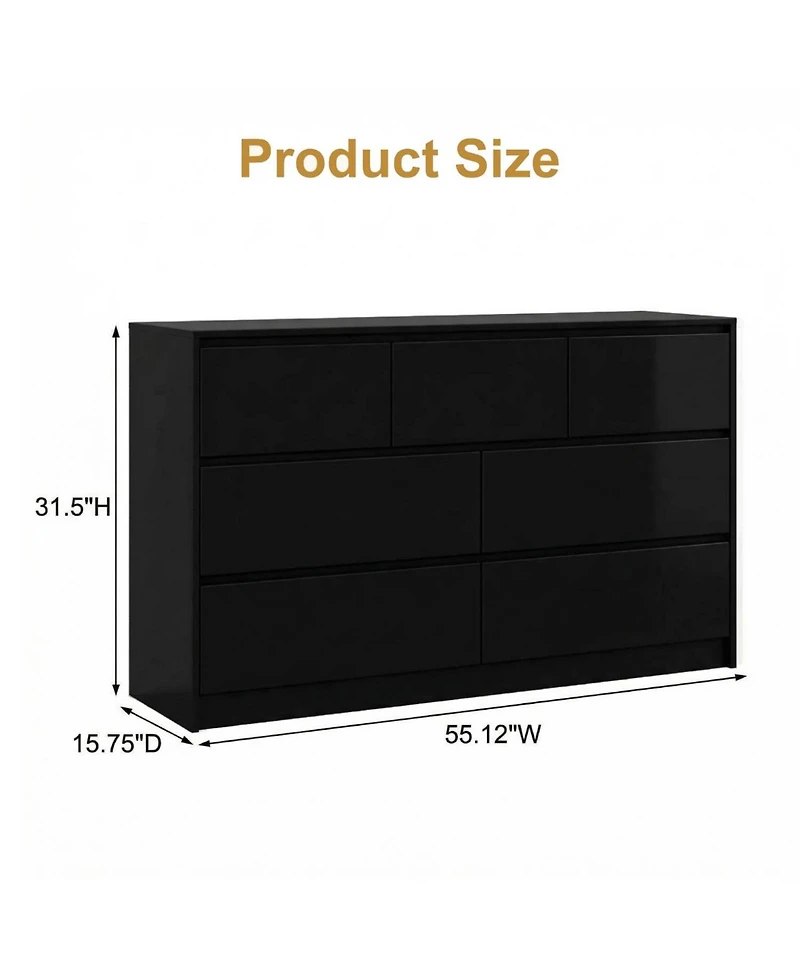 gaomon 55" Full High Gloss Dresser with 7 Drawers, Modern Wide Storage Chest for Bedroom