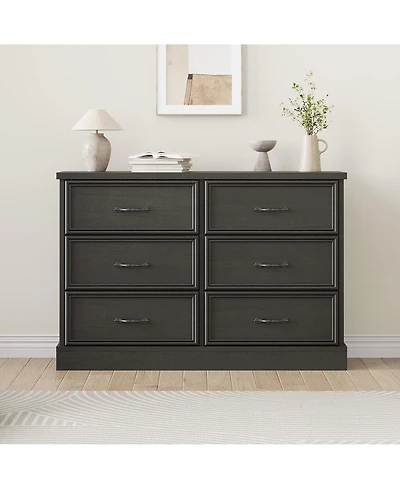 gaomon 6 Drawer Wooden Dresser, 47" Wide Chest with Large Storage Drawers for Bedroom or Living Room