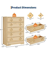 gaomon 46.1" Tall 5 Drawer Wood Dresser with Decorative Fronts and Crystal Knobs, Narrow Storage Chest