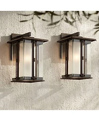 Franklin Iron Works Fallbrook Collection Rustic Farmhouse Outdoor Wall Light Fixtures Set of 2 Bronze 11 3/4" Clear Frosted Double Glass for Exterior