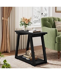 Tribesigns Solid Wood End Table Set of 2, 2-Tier Narrow Side Table for Living Room, Bedroom, Easy Assembly
