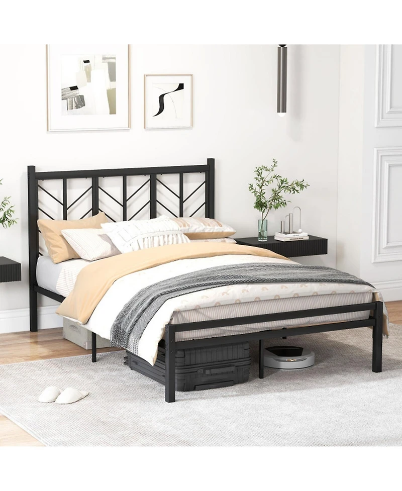 Gouun Metal Platform Bed with Decorative Branch Headboard