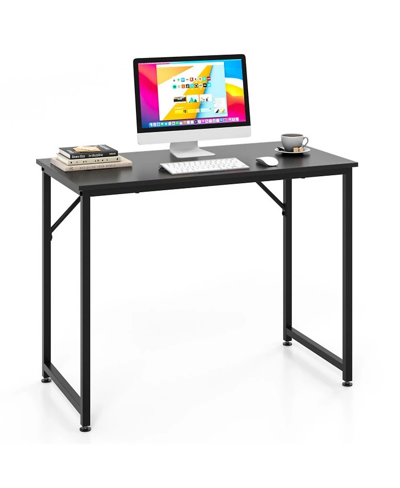 Wood Space-Saving Folding Desk with Side Shelves