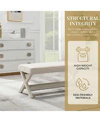 Rainsken Comfort Double Ottoman Bench - Stylish X-Crossed Legs, Velvet Upholstered and Plush Piped Cushion for Bedroom Living Room